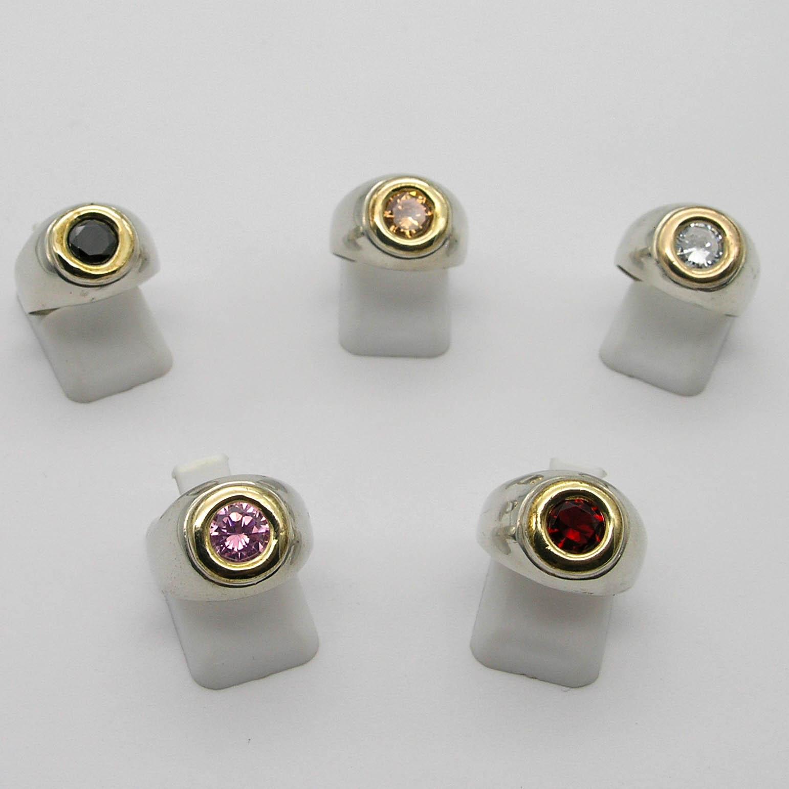 ANILLO PIEDRA REDONDA /PLATA Y ORO